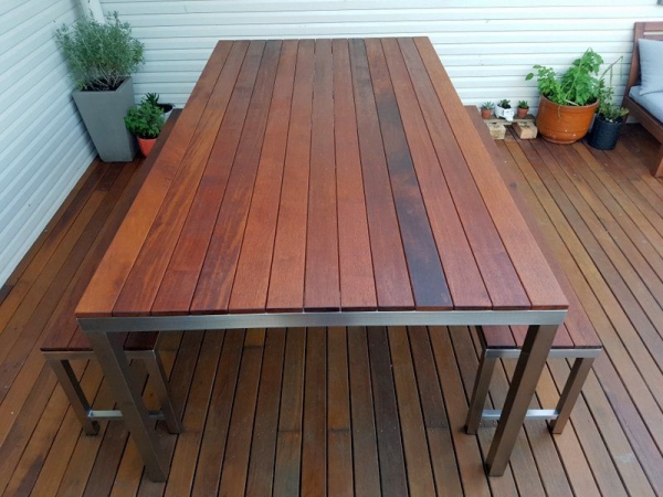 Timber and Stainless Steel Table and Bench Seats