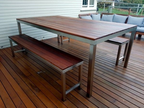 Timber and Stainless Steel Table and Bench Seats