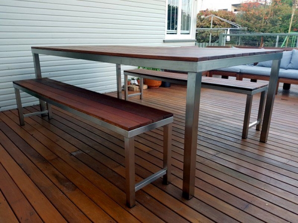 Timber and Stainless Steel Table and Bench Seats