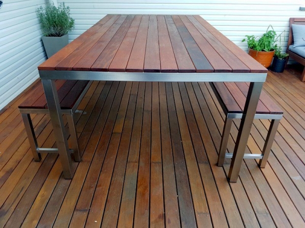 Timber and Stainless Steel Table and Bench Seats